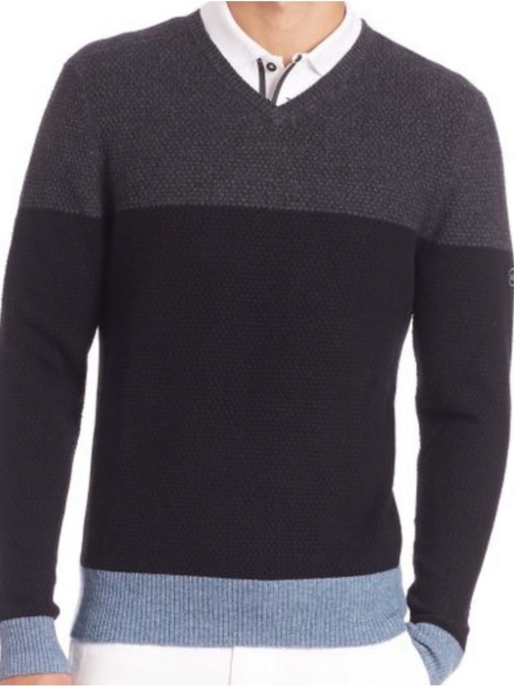 AG Green Label Admiral Men's Colorblock V-Neck Sweater - Black & Dark Gray